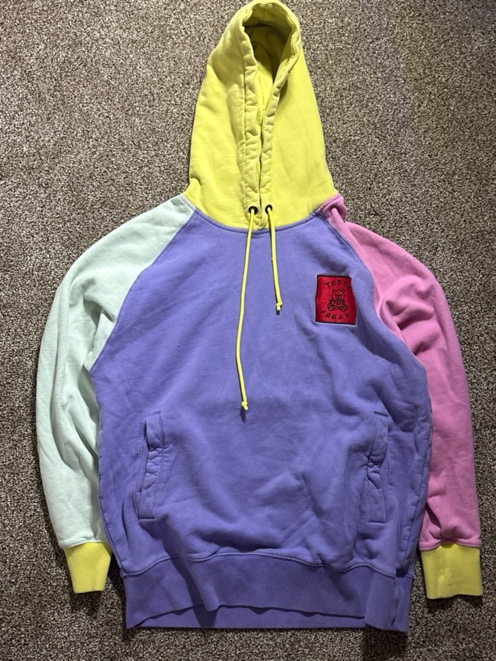 Teddy Fresh Pastel Colorblock Crewneck Hoodie - Lavender, Yellow, Mint, Pink